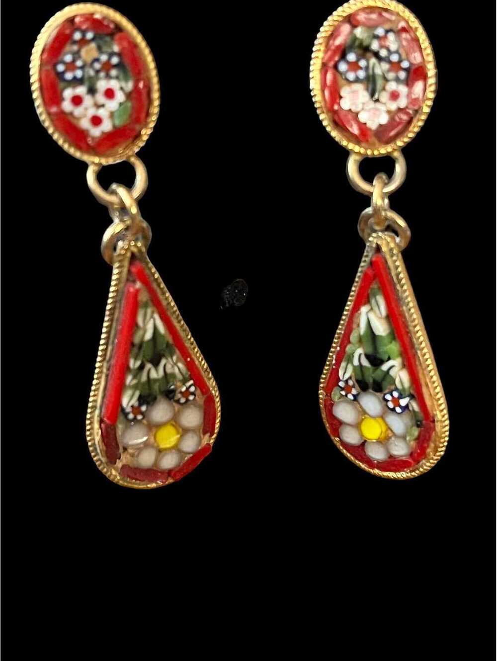 Vintage Italian 1960’s Micro Mosaic Clip Back Drop Earrings